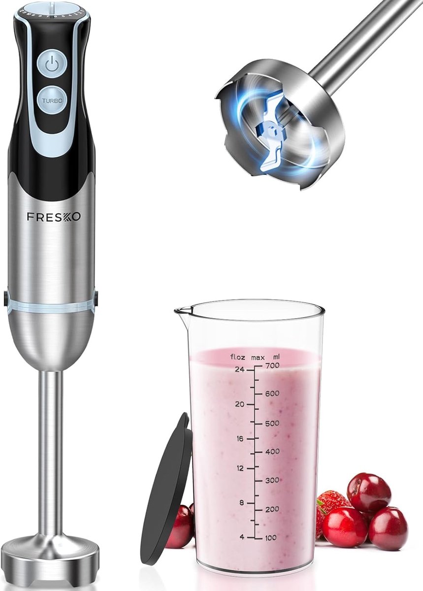 Staafmixer - Mixer - Eten Bereiden - 1000W Kracht - 700 ml Cup - Roestvrijstaal