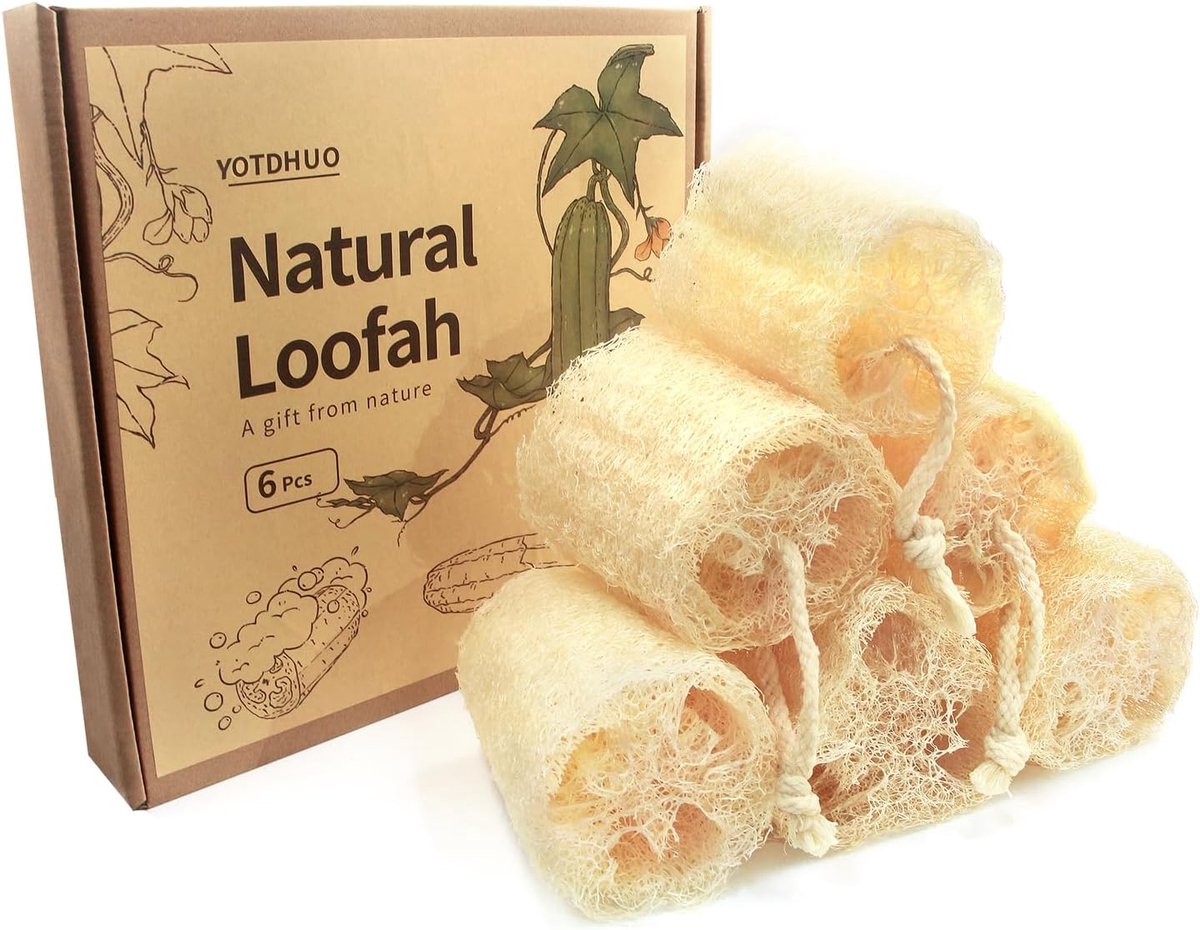 Natuurlijke Loofah Spons - Bad Spons - Huid Peelen - 6 Stuks Set - Gecomprimeerd Pakket - Beige