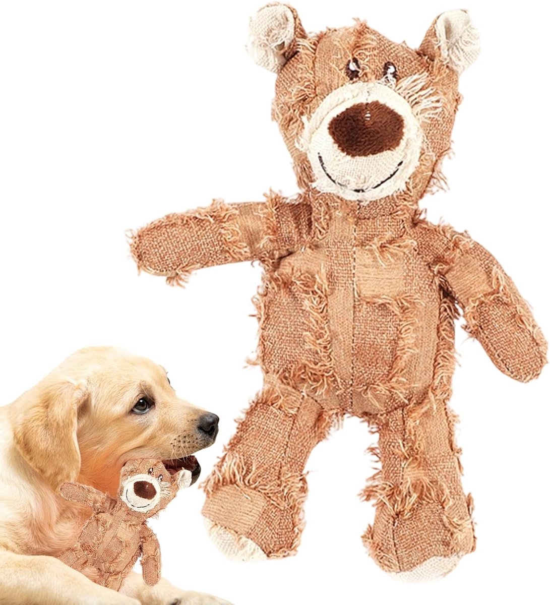 Hondenknuffel Beer - Hondenspeelgoed Interactief - Plezier en Stimulatie - Versterkte Duurzaamheid - 23 cm - Geel