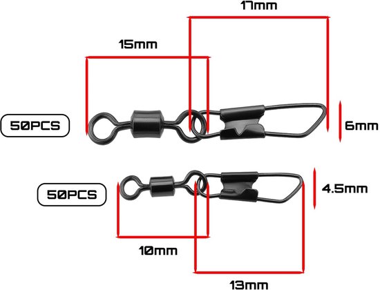 Dailygoods- Vissenclips 100 Stuks - Draaibaar - 32 mm/23 mm - Corrosiebestendig - Hoogwaardig Koper/Roestvrij Staal - Flexibele Rotatie - Visaccessoires van Dailygoods — afbeelding 5