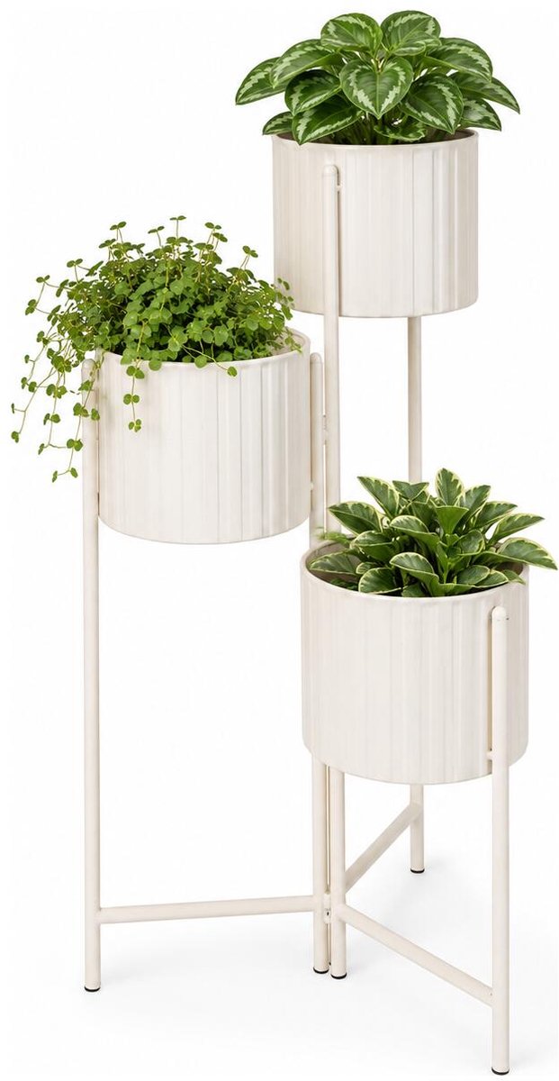 Home & Styling Plantenrek / plantenpotten verhoger - wit - metaal - 70 cm - 3 niveaus - kamerplanten