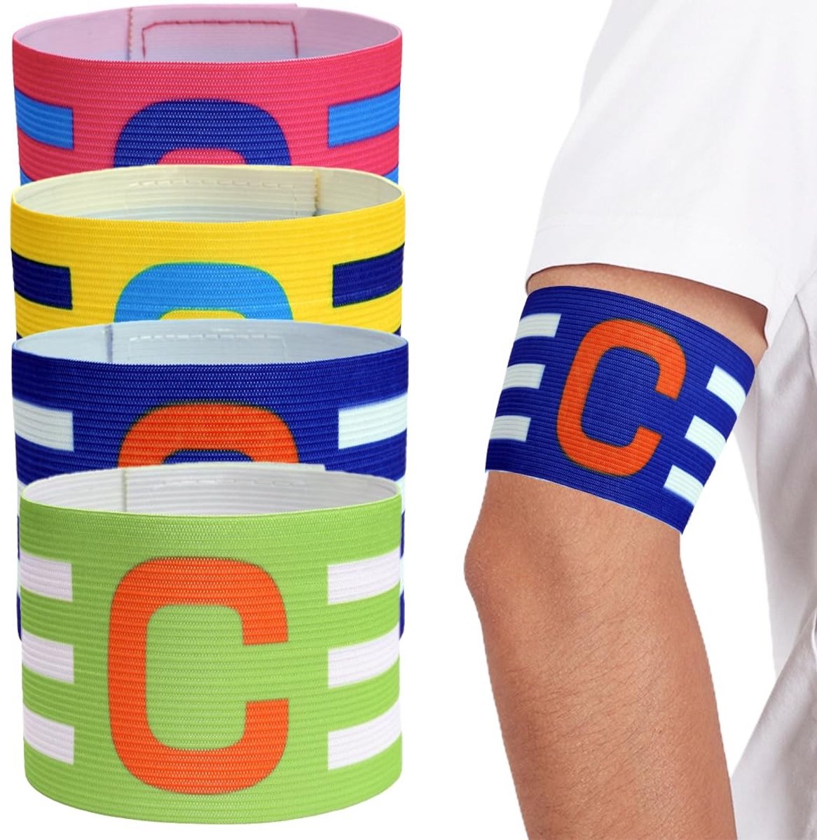 Dailygoods- Kapiteinsverband 4 Stuks - Verstelbaar - Elastisch - Multisport - Voor Kinderen/Volwassenen - Eenvoudig in te Stellen - Armband