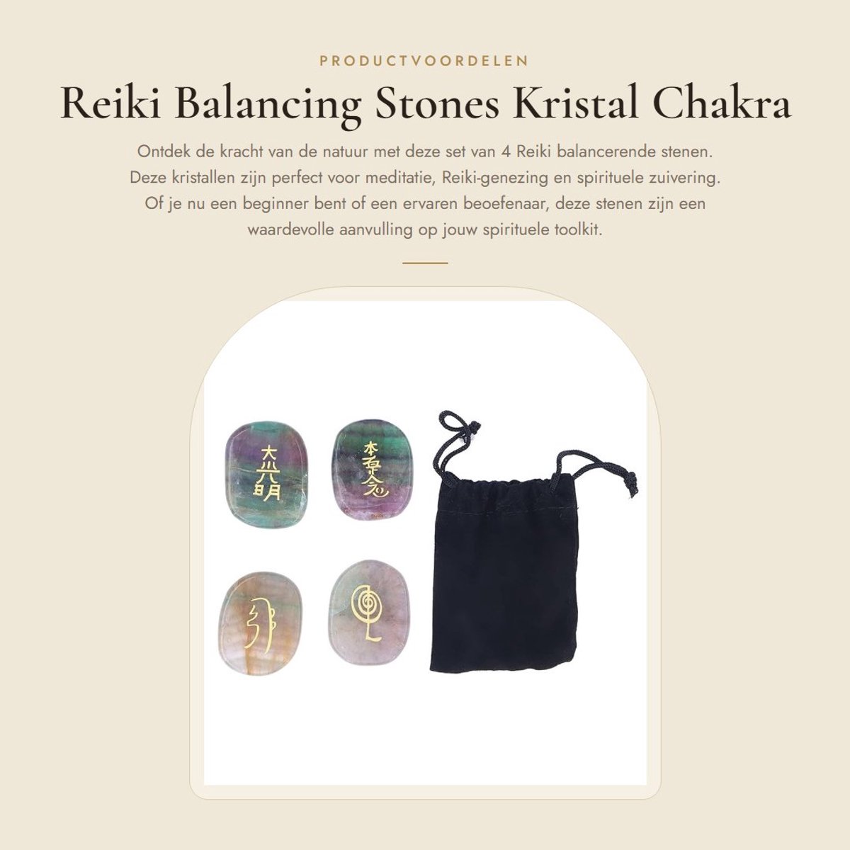 Dailygoods- Chakra Stenen Set - 4 Stuks Reiki Balancerende Stenen - Kristal Healing Stenen - Meditatie - Geschenken - Opbergtas - Healing Stones