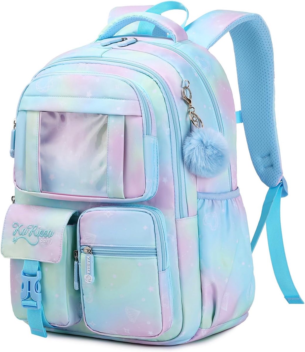 YAGXIG kinderrugzak-meisjesschooltas-rugzak-lichtgewicht-grote capaciteit-geschikt voor middelbare scholieren-schooltas-basisschoolleerlingen-blauw-schattig-terug-naar-schoolcadeau
