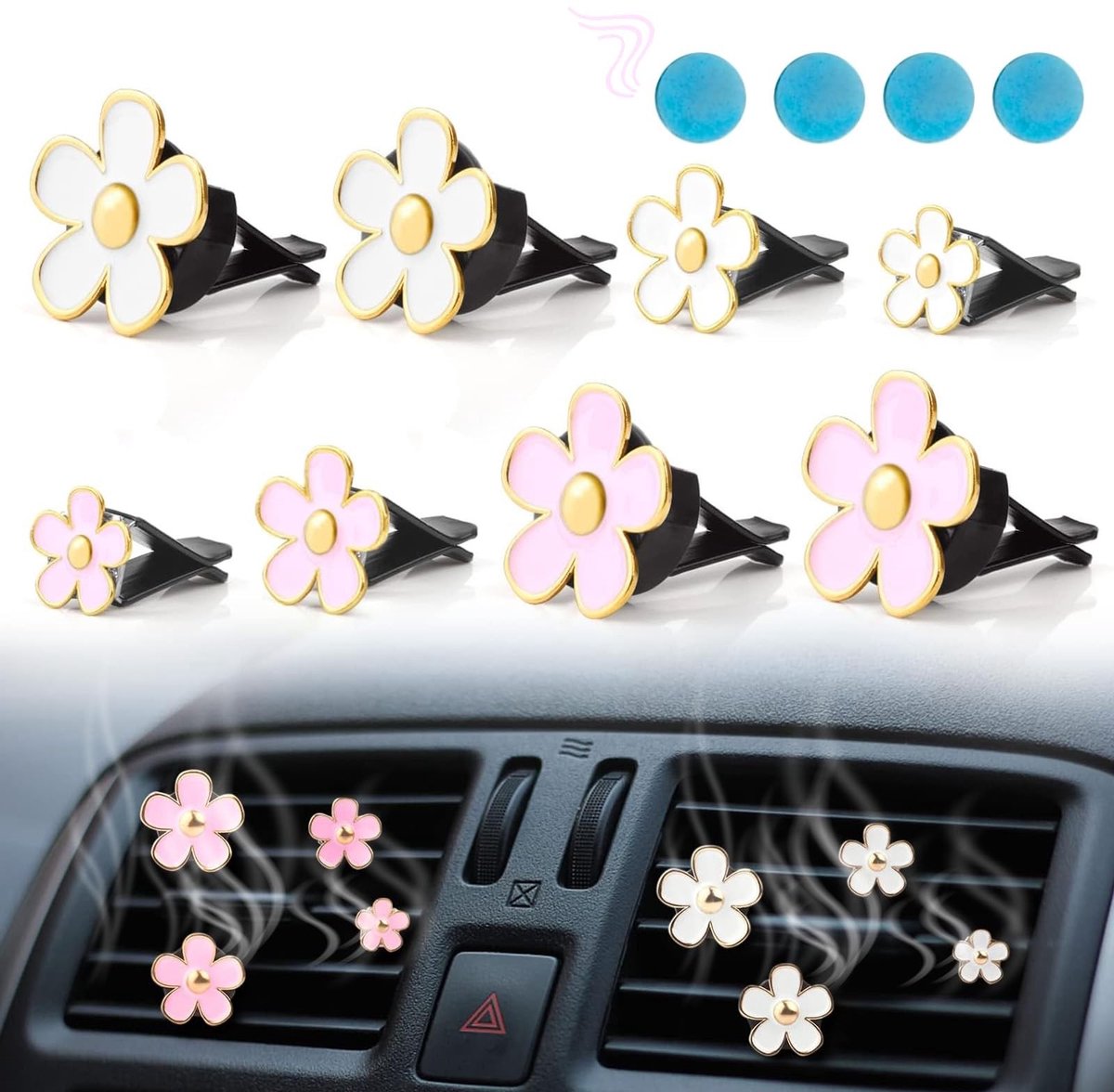 Dailygoods- Luchtverfrisser Auto Set van 8 - Auto Aromatherapie - Auto Accessoires - Ventilatie Clips - Geparfumeerd Katoen - Roestbestendig Materiaal - Auto Geurhanger