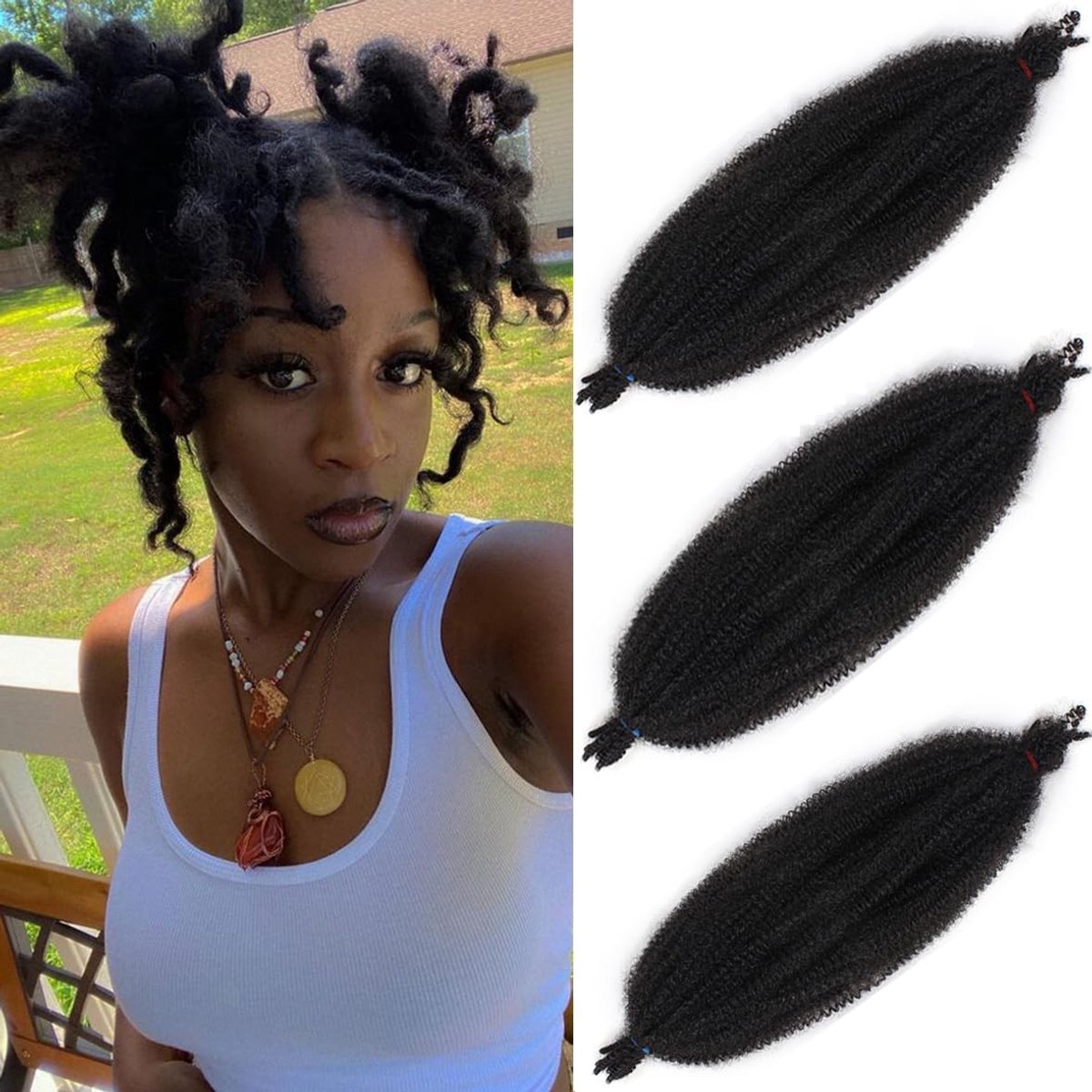 Dailygoods- Haarextensions 30,5 cm - Afro Twist - Popping Spring Twist - Voorgescheiden - Kinky Krullend - 3 Packs - 8 Strands per verpakking - Vlechthaar