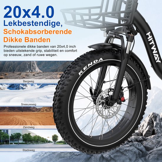 Hitway Elektrische Fiets BK6SL - 20*3.0 Inch Fat Tire City Commuter EBike met Afneembare 36V 13Ah Lithium Batterij - Opvouwbaar Mountain E-Bike met 250W Motor van Hitway — afbeelding 3