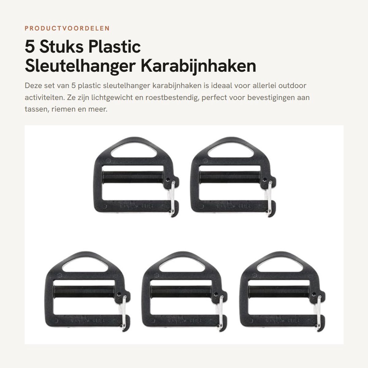 Dailygoods- Singelband Gesp 5 Stuks - 25 mm Karabijnhaken - Lichtgewicht Plastic - Outdoor Bevestiging - Schokbestendig - Tot 80 kg Belastbaar - Webbing Clip