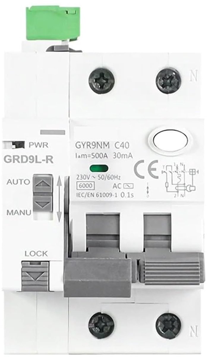 Automatische Schakelaar - Groepsschakelaar RCBO - Stroombeveiliging - Type A 2P - 40A 30mA - Grijs