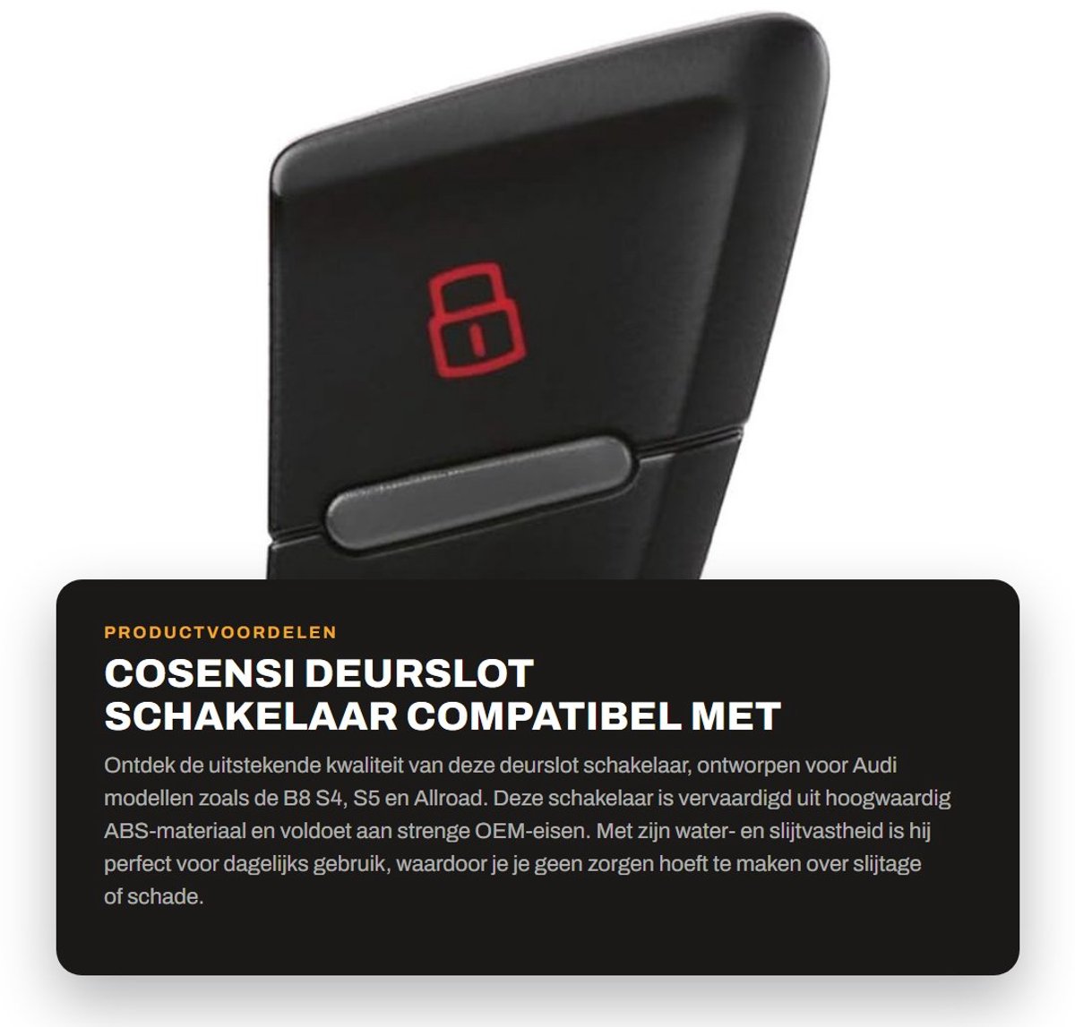 Dailygoods - Deurslot Schakelaar - Compatibel met B8 S4 S5 Allroad - Hoge kwaliteit - Waterbestendig - Eenvoudige installatie - Duurzaam ontwerp - Ges...