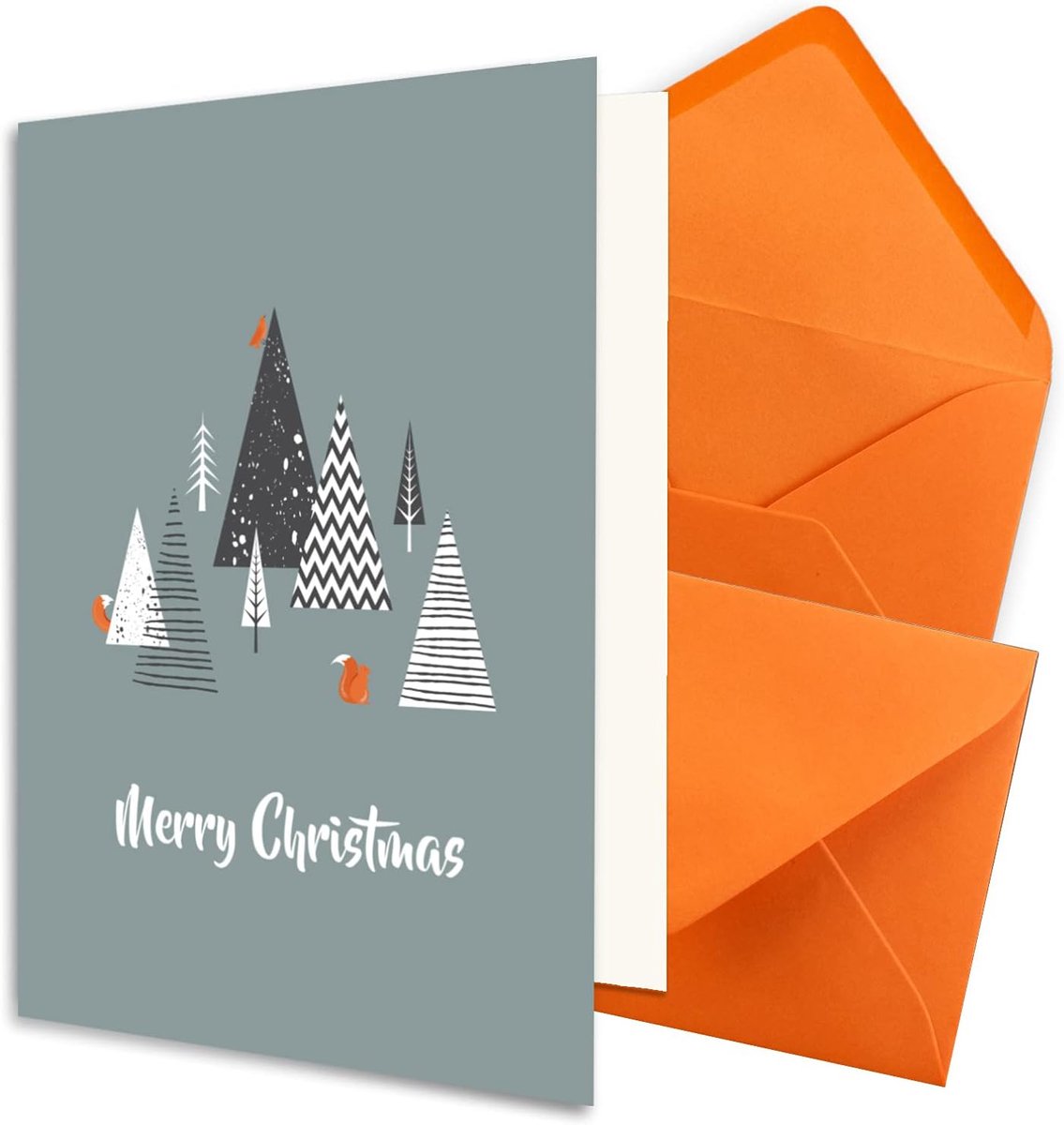 Kerstkaarten Set - Wenskaarten Kerst - Kerstgroeten Versturen - Minimalistisch Design - 15 Stuks DIN A6 - Blauw Oranje
