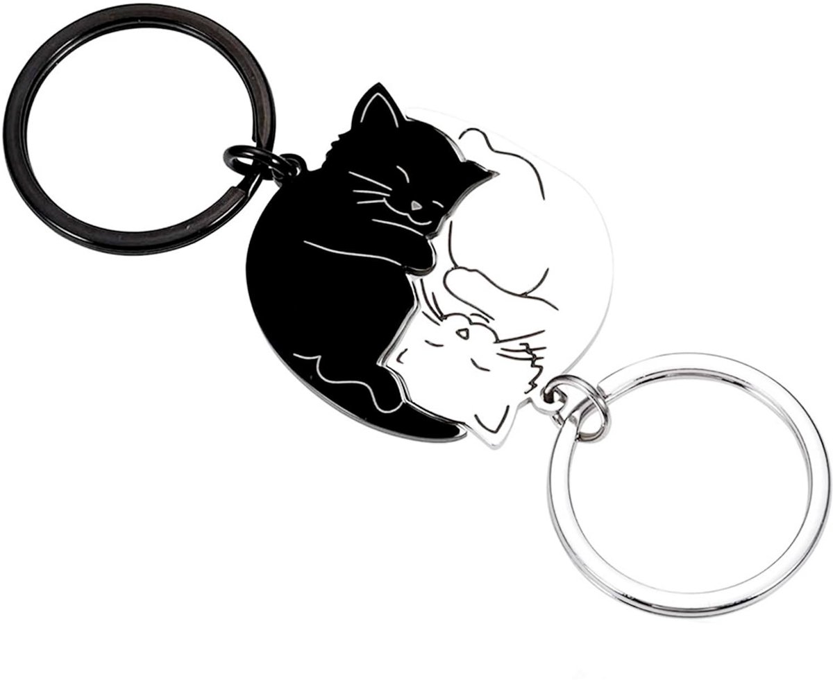 Dailygoods - 1 paar bijpassende sleutelhangers voor koppels Kat sleutelhanger voor koppel Kat puzzel sleutelhanger Beste vriend sleutelhangers Dieren Kat hanger voor geliefden Kat sleutelhangers