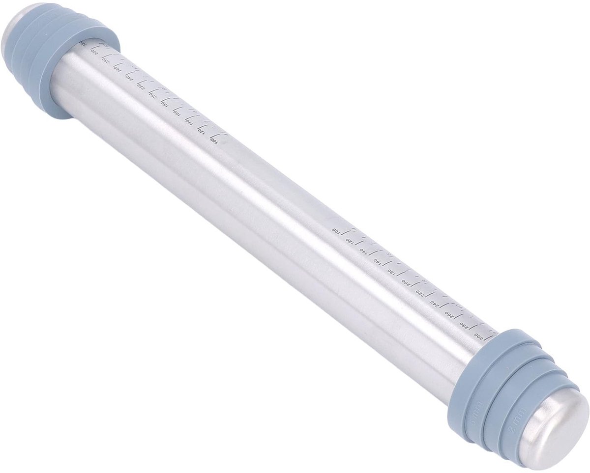 Dailygoods- Deegroller Roestvrij Staal - Antislip Siliconen Ringen - Keukenroller - Bakgereedschap - 42x5,5cm - Lichtgewicht 425g