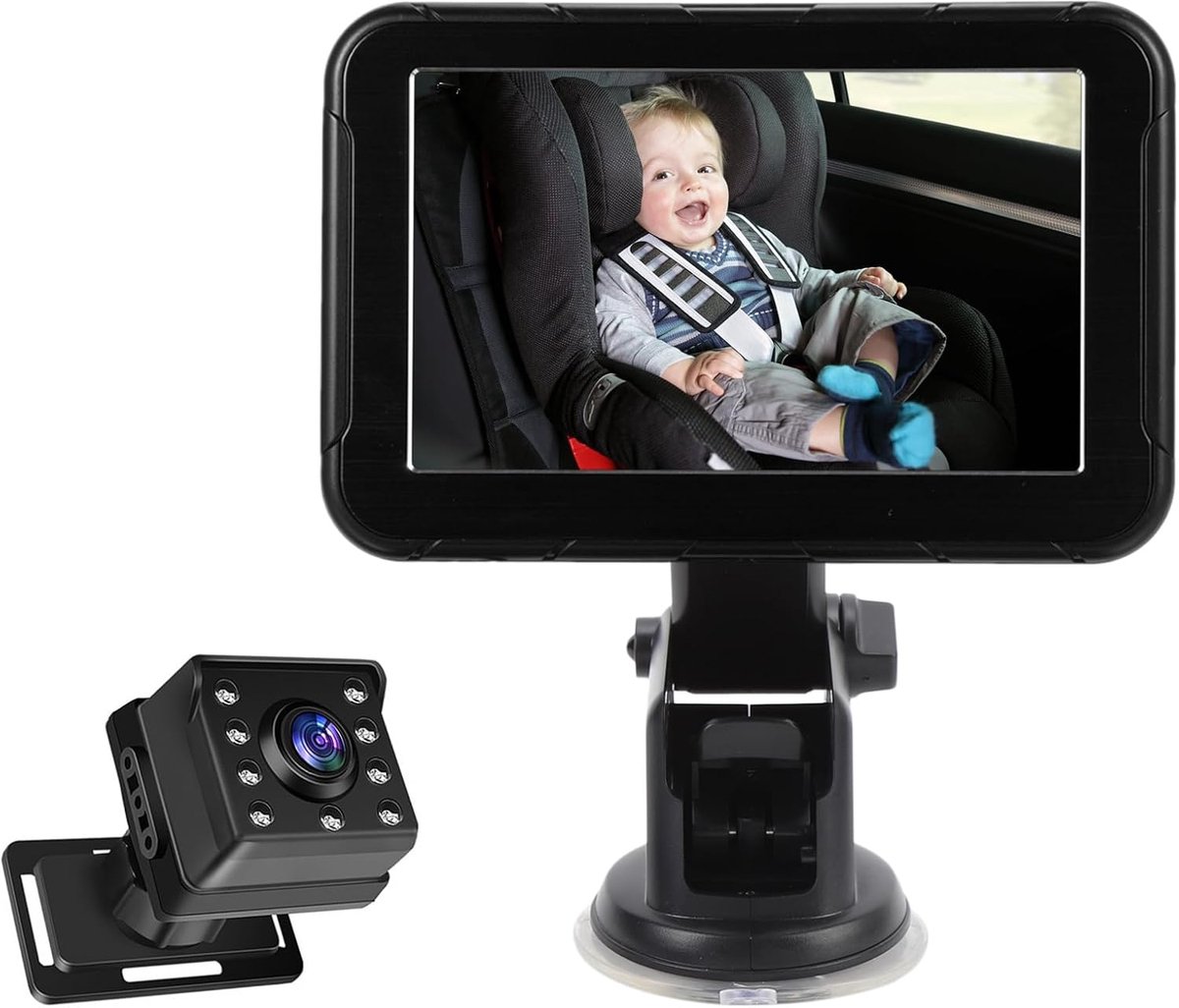 Baby Camera - Babyfoon Auto - Veilig Rijden - 1080P Nachtzicht - 5 inch Scherm - Zwart