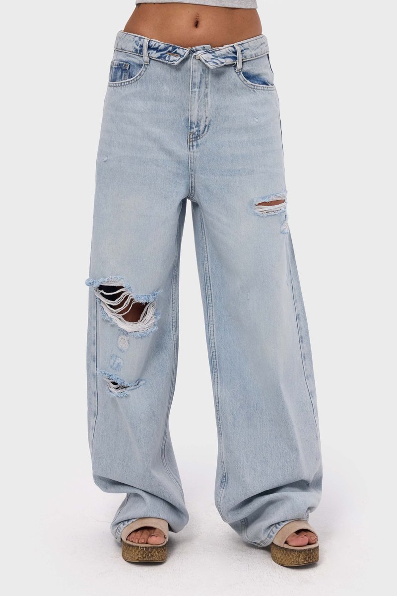 It's Basic - RIPPED STRAIGHT LOW RISE JEANS