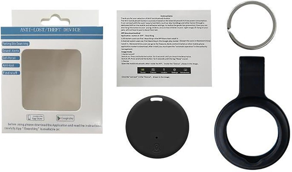 GPS Tracker - Mini Tag - Objecten Vinden - Alarmherinnering - 3.8 cm Diameter - Zwart