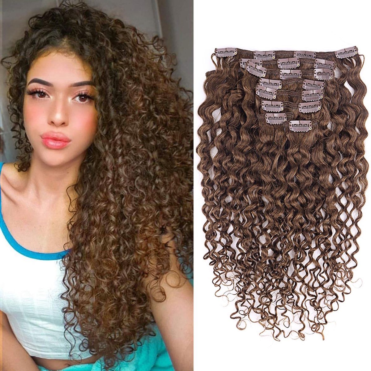 Dailygoods- Haarextensies Kinky Curly 50 cm - 100% Echt Haar - 8 Stuks - 120 g - Clip-in Haarverlenging - Comfortabel en Onzichtbaar