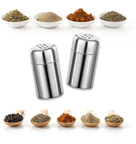 Dailygoods- Zout- en Pepervaatje - Mini Set 2-delig - Roestvrij Staal - Compact Formaat 2,3 cm - Ideaal voor Reizen - Perfect voor Camping - Shaker van Dailygoods — afbeelding 4