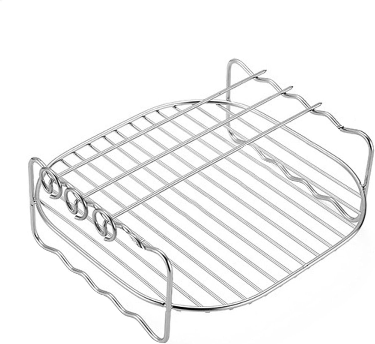 Airfryer Rack Dubbellaags Grillstandaard Koken en Bakken Met Spiesjes 6 7 of 8 inch Zilver