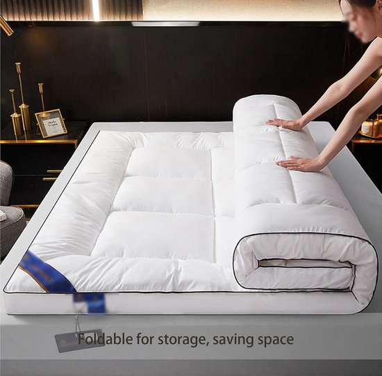 Japanse Futon Matras - Oprolbare Slaapmat - Comfortabel Slapen - Huidvriendelijk Katoen - 90 x 200 cm - Wit — afbeelding 3