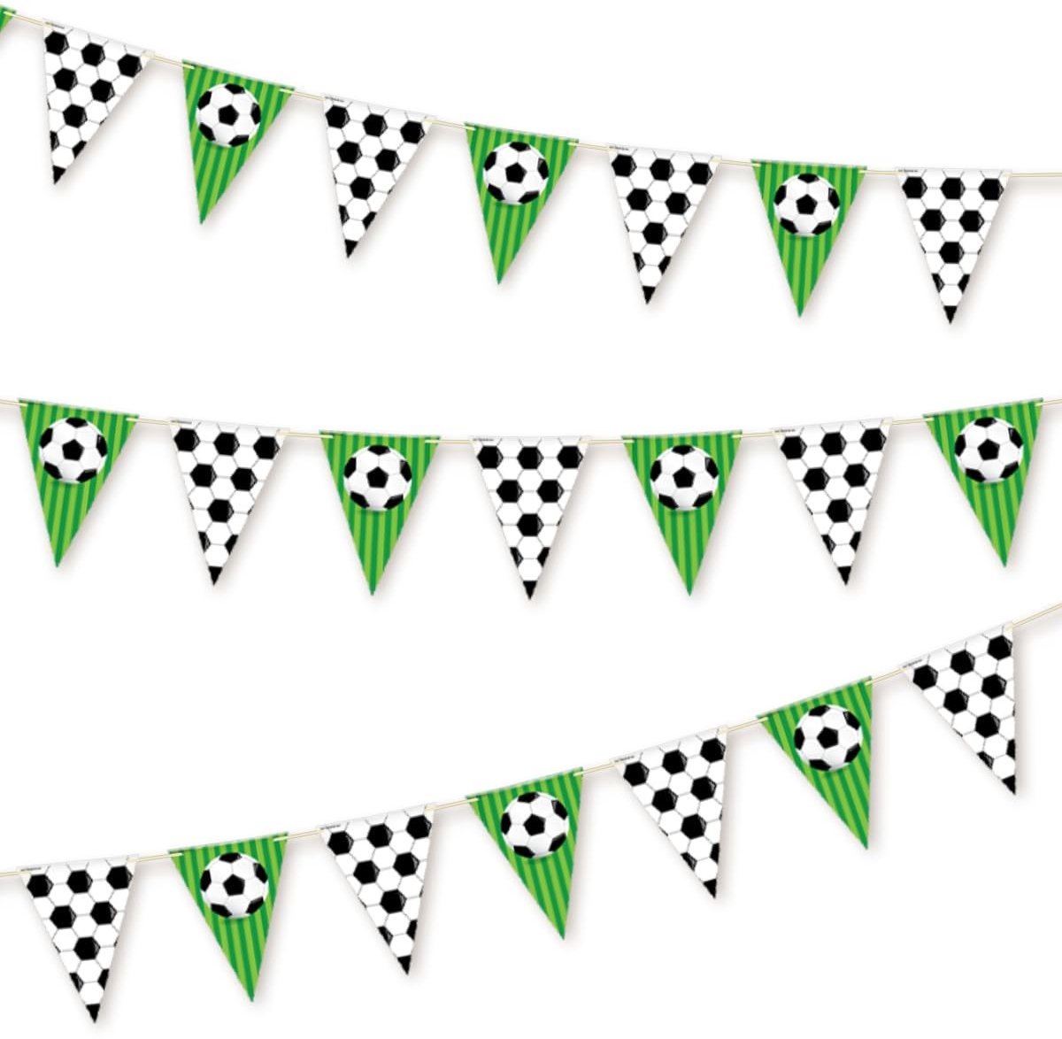 Dailygoods- Voetbal Vlaggenlijn 10 Meter - Feestversiering - Slingers - Groen/Zwart/Wit - Direct Ophangen - Stijlvolle Decoratie