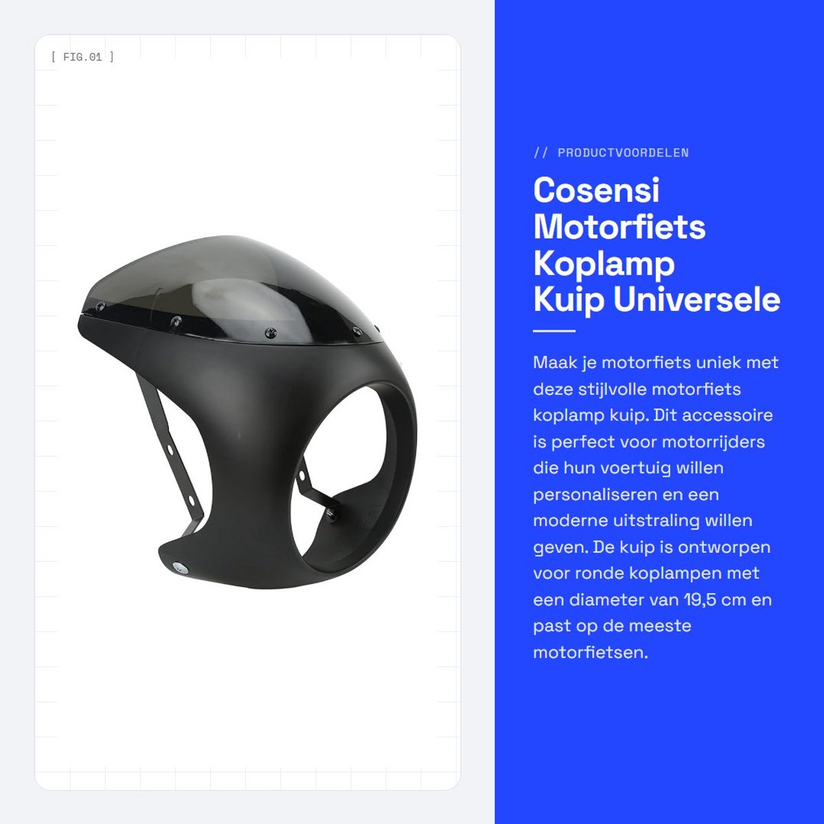 Dailygoods- Motorfiets Koplamp Kuip - Universele Pasvorm - Ronde Koplampen - Slijtvast ABS - Verouderingsbestendig - Glad Oppervlak - Koplampkuip