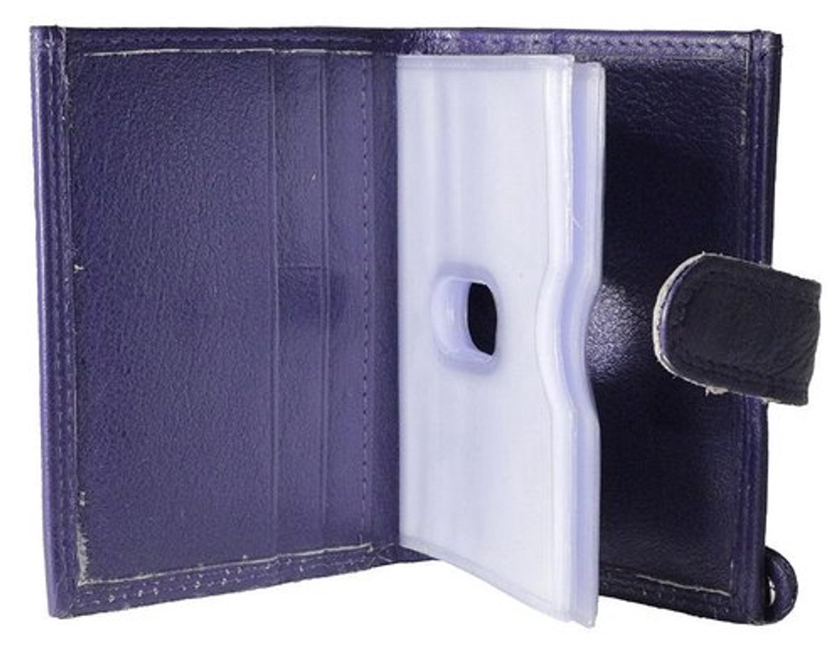 Creditcard Houder - Pasjeshouder Uitschuifbaar – Aubergine - Leer - RFID – Anti Skim - Muntgeld Ritsvak - Pasjeshouder Mannen