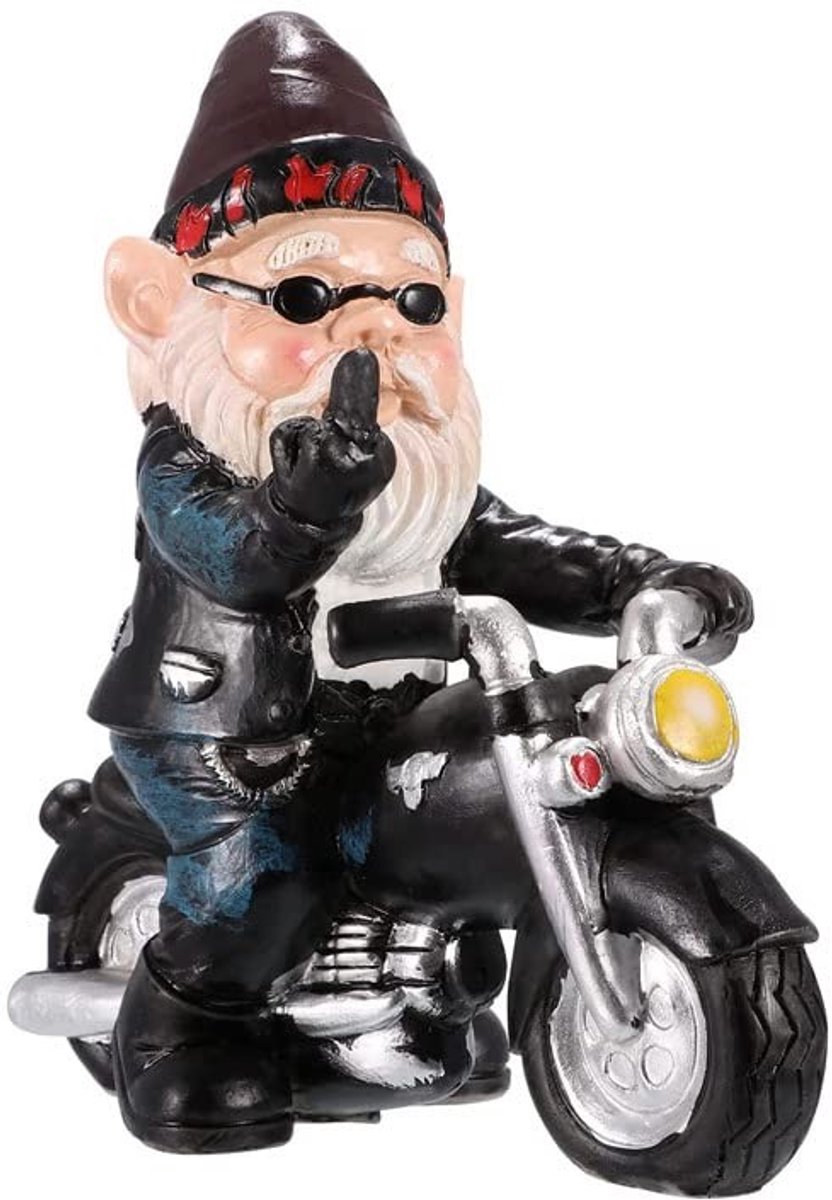 Dailygoods - Guidre Tuinkabouter voor motorfiets, dwerg, 13,3 x 13 cm, standbeeld, waterdicht, zonwering, tuindecoratie voor de tuin, grappig, motorcadeaus voor mannen, decoratie voor het balkon