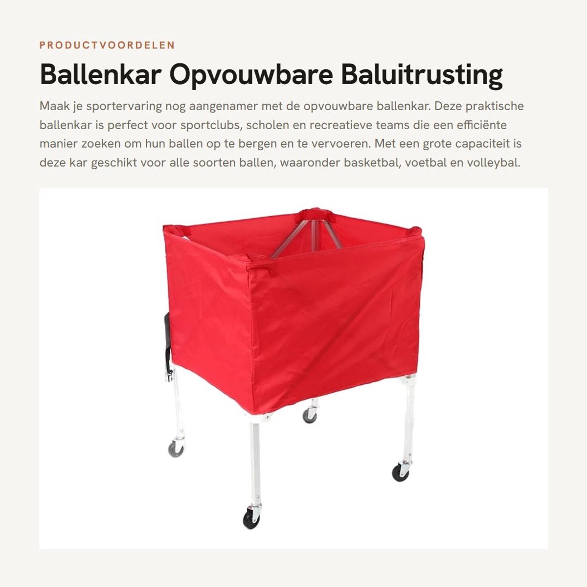Dailygoods- Ballenkar Opvouwbaar - Draagbare Ballenwagen - Grote Capaciteit - 4 Wielen - Gemakkelijke Toegang - Geschikt voor Voetbal/Volleybal - Sportwagen
