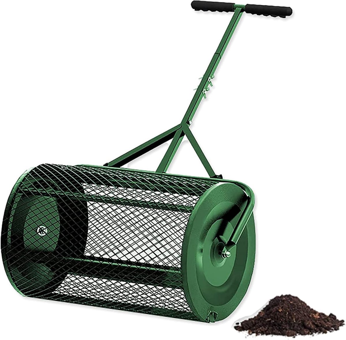 Compoststrooier - Meststrooier Tuin - Gazon Onderhoud - Verstelbare Handgreep - 24 Inch Mand - Zwart Groen