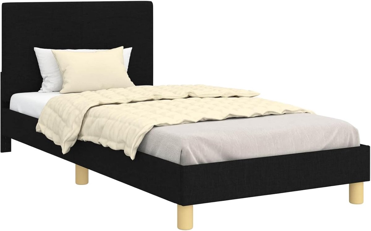 Kinderbedframe - Plat bed - Slaapkamer inrichten - Hoofdeinde met vakken - 80 x 200 cm - Zwart