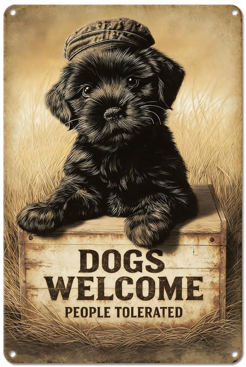 Dailygoods- Deurbordje Vintage Hond - Metalen Bord - IJzeren Deurbordje - Wanddecoratie - 300 x 200 mm - Professionele Uiterstraling