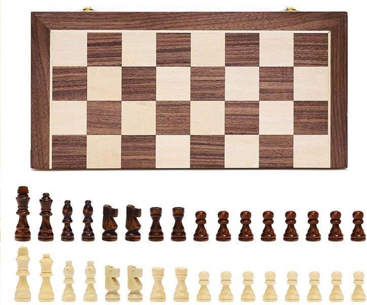 Schaakspel - Reisspel - Familiebijeenkomsten - Opvouwbaar - 30 x 15 cm - Houtkleur