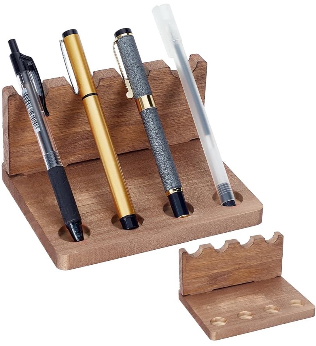 Dailygoods- Pennenhouder Hout - 2 Stuks - Bureau Organizer - Stijlvol voor Kantoor - Decoratie voor Thuis - 14 x 6,9 x 7,3 cm