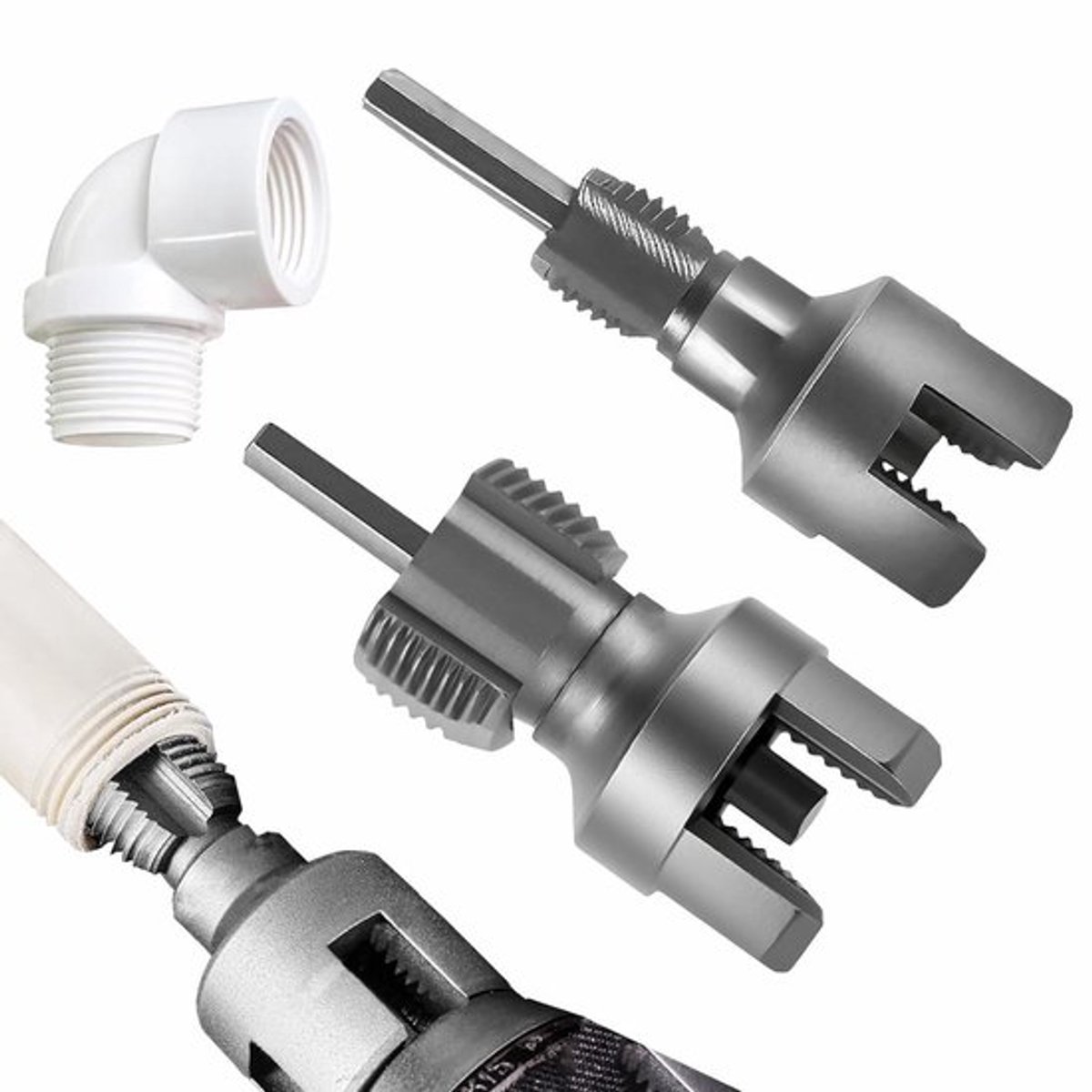 Pvc buisschroefdraadsnijder voor elektrische boormachines - PVC en PPR buizen - nauwkeurige schroefdraad - sanitair gereedschap met 2-in-1 functie