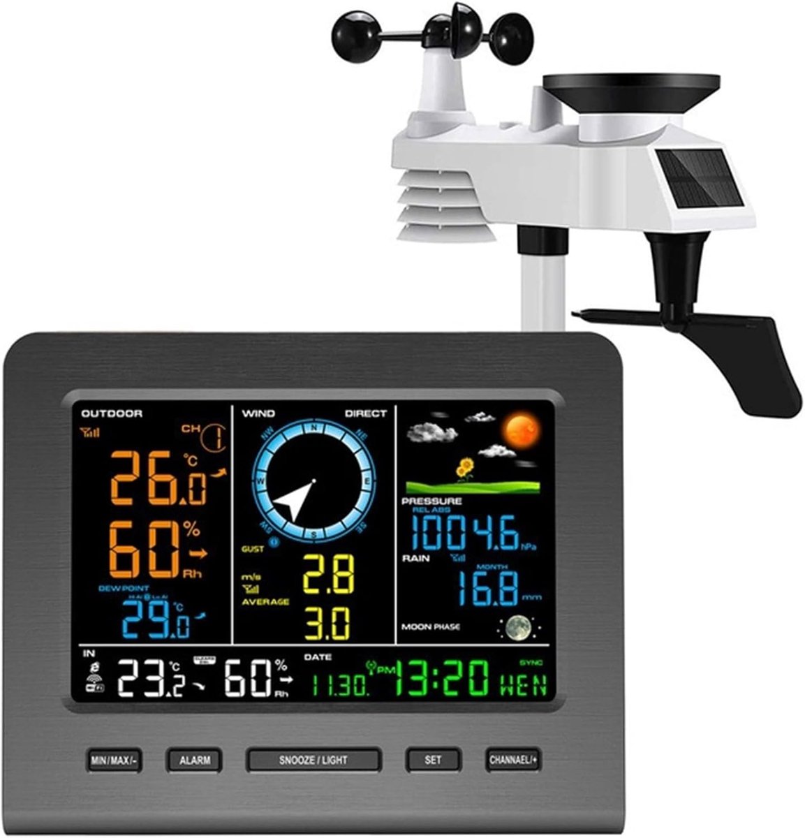 Weerstation - Weersvoorspeller - Thuis Weer Meten - 8-in-1 Buitensensor - Draadloos - Zwart