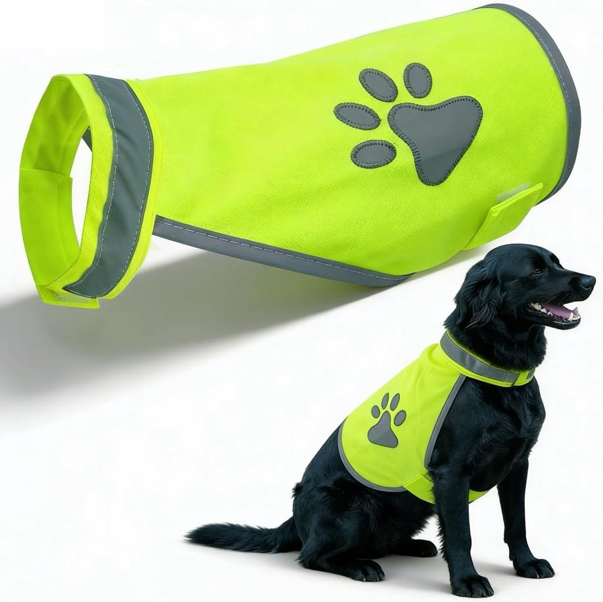 Dailygoods- Hond Vest Hoge Zichtbaarheid - Reflecterend - Fluorescerend Geel - Verstelbaar - Poot Print - Veiligheid Gear M - Hond Veiligheidsvest