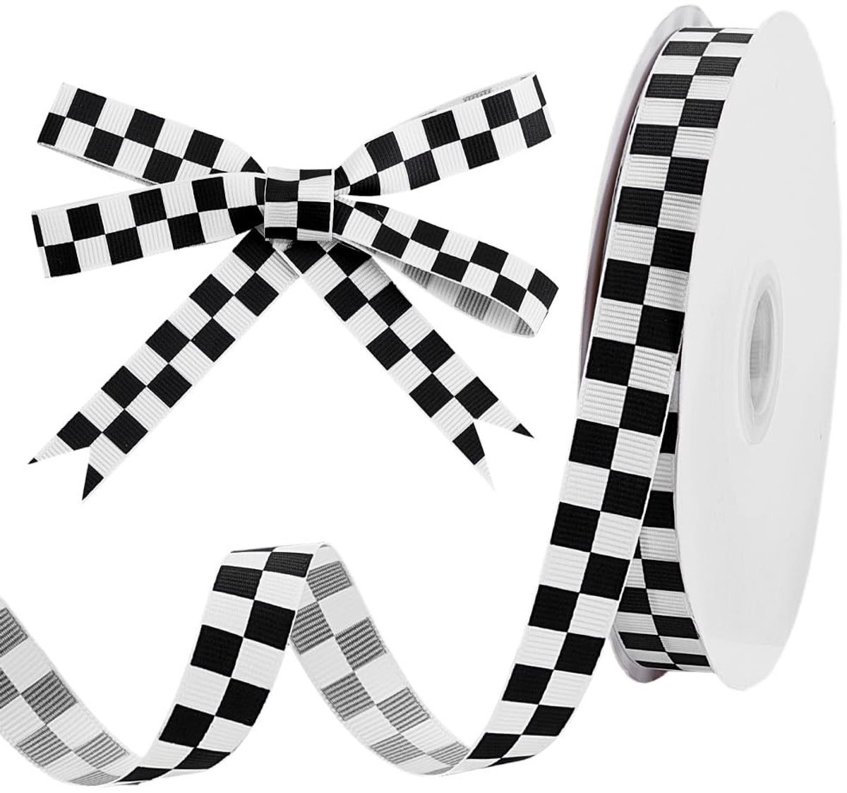 Dailygoods- Lint 45,72 m - Zwart-wit geruit Ripslint - Geschenken - Knutselwerk - Woondecoratie - Veelzijdig Accessoire - Decoratielint
