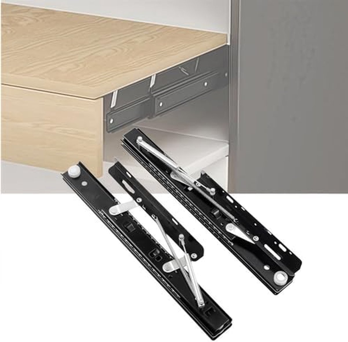 Aanrechtblad Verlengsysteem - Verstevigde Hefgeleider - Keuken Organisatie - Verborgen Schuifrail - 52 cm - Zwart