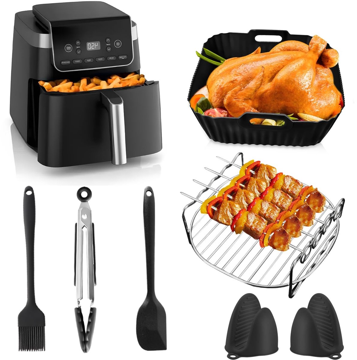 Dailygoods- Siliconen Vorm 11-delige Set Airfryer Accessoires Geschikt voor Ninja AF140UK AF180UK Perfecte Pasvorm Inclusief Grillrooster Handschoenen