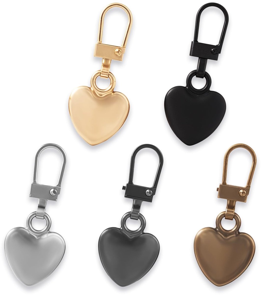 Dailygoody - Hartvormige ritssluitingen - Metalen ritssluitingen - Ideaal voor sieraden maken - Zwart, zilver, goud, koper, donkergrijs - Reserve rits..