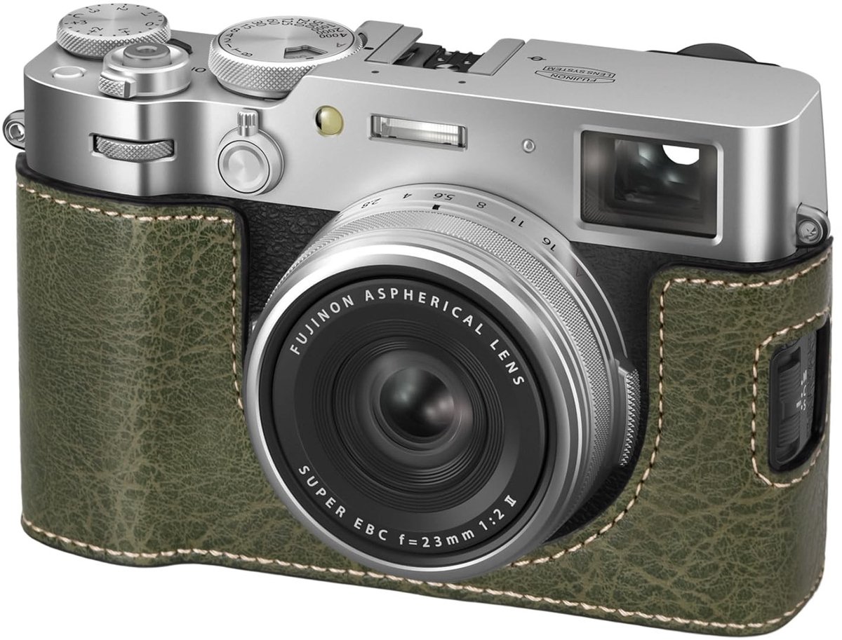 Dailygoods - VOVMOEYA X100VI camerabehuizing, lederen camera, halve hoes, compatibel met Fujifilm X100VI digitale camera, Groen, cameratas