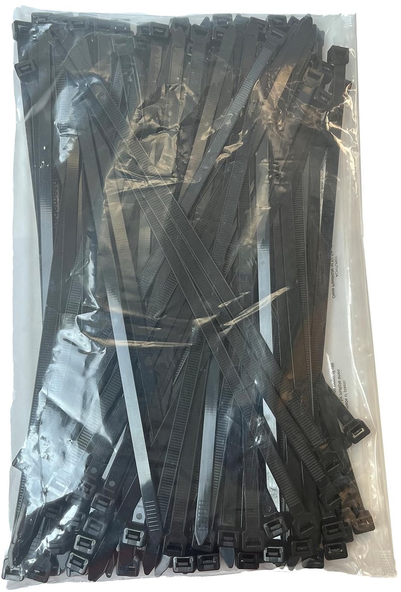 Dailygoods- Kabelbinders 300 mm - Zwart - 60 Stuks - Treksterkte 55 kg - UV-bestendig - PA66/Nylon66 Materiaal - Tie Wraps