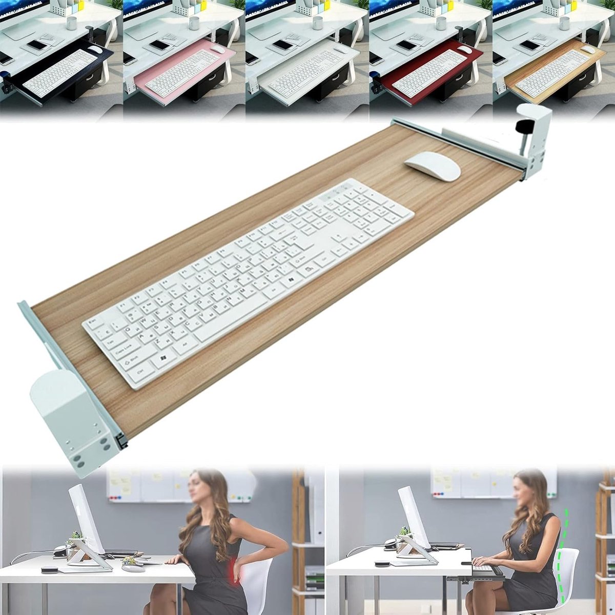 Toetsenbord Lade - Bureau Uitschuifbaar - Werkruimte Verbeteren - Geen Boor Installatie - 55x30cm - Wit
