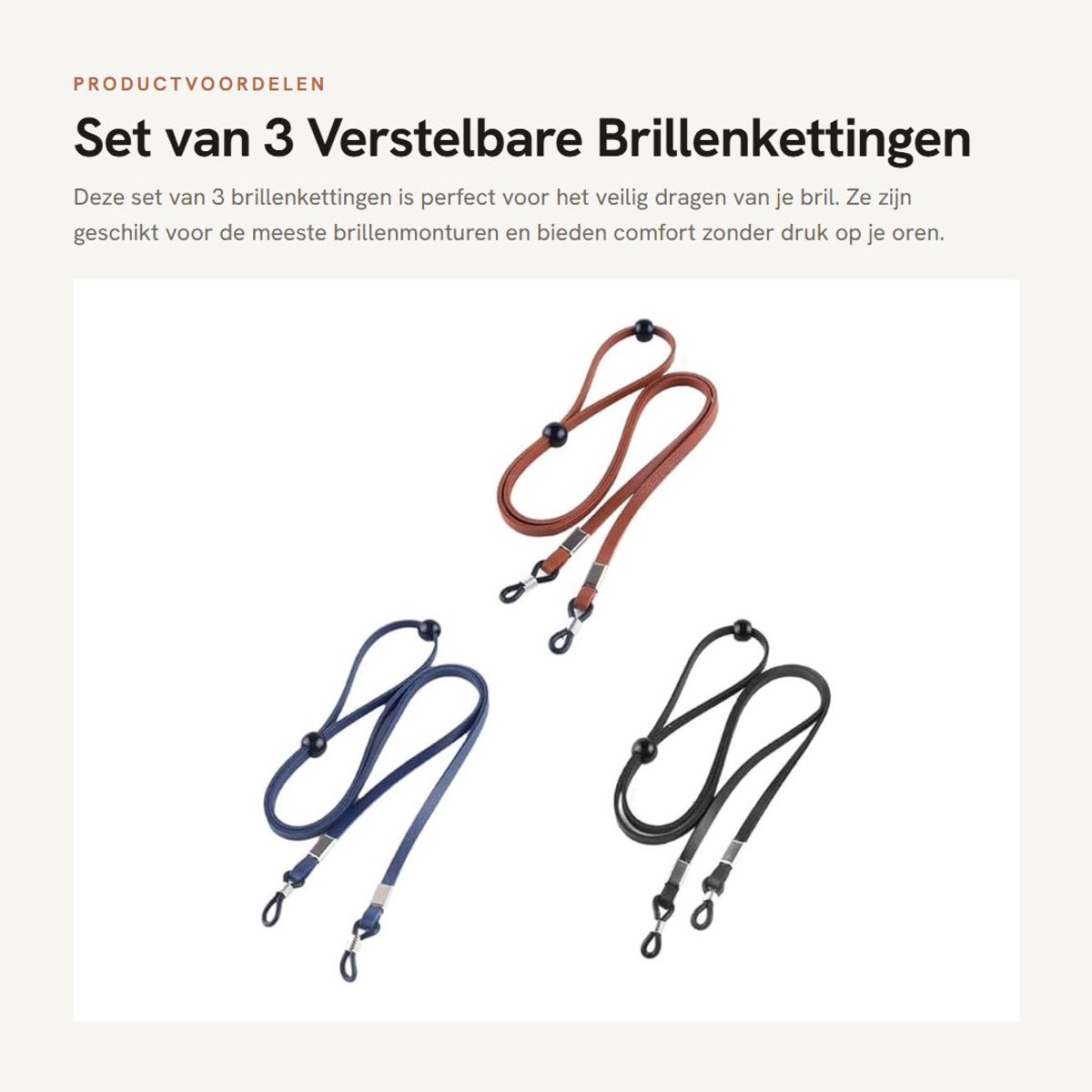 Dailygoods - Set van 3 Verstelbare Brillenkettingen voor Diverse Brilmonturen