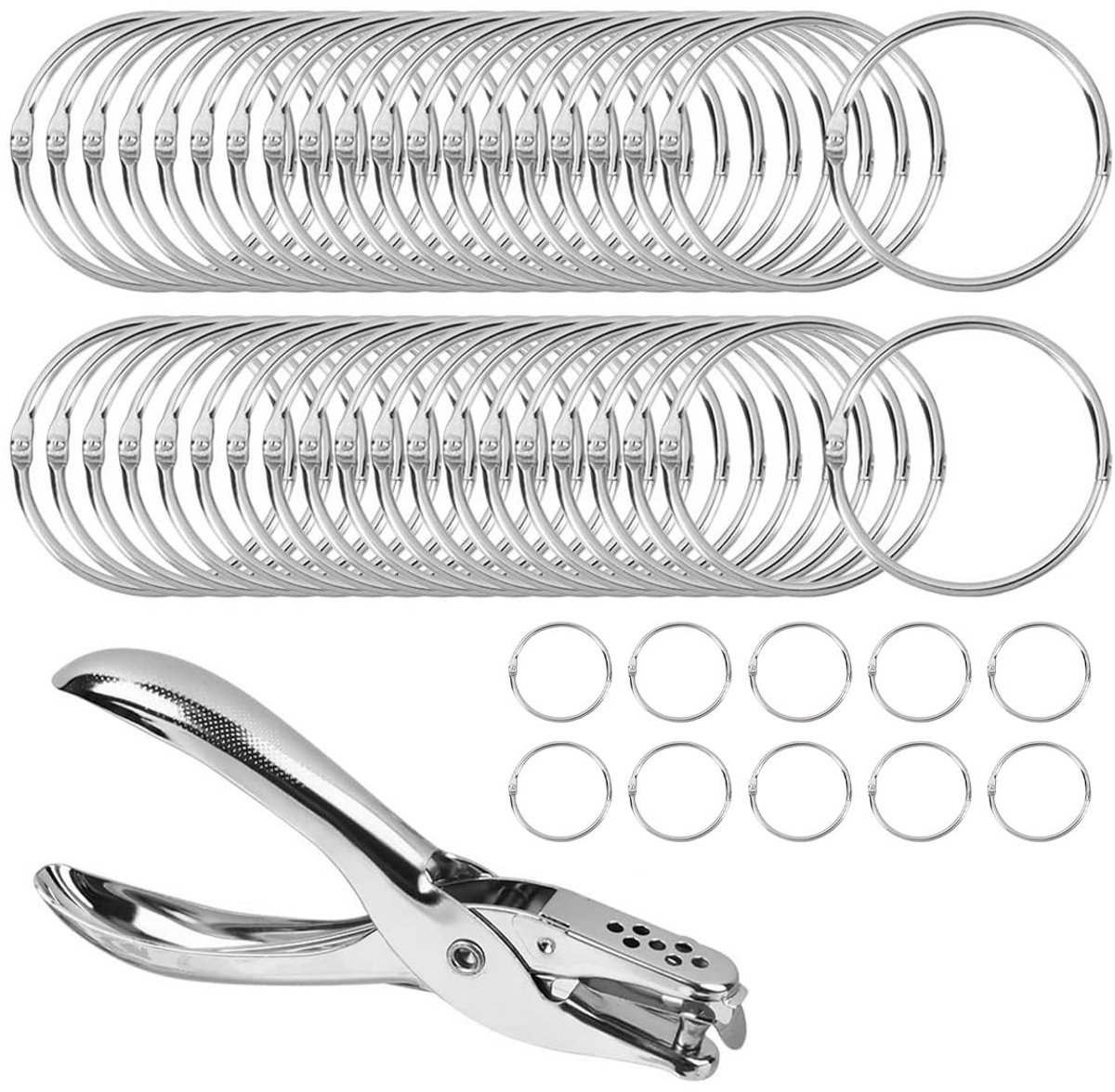 Dailygoods- Ringbanden 50 stuks - 32 mm Klemringen - Perforatorset - Roestvrij Staal - DIY Projecten - Eenvoudig te Bedienen - Bindringen
