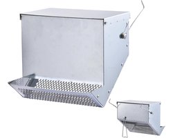 Dieren Voerbak - Voerstation Met Deksel - Hygiënisch Voeren - Roestvrij Metaal - 21 x 20 x 15 cm - Zilver