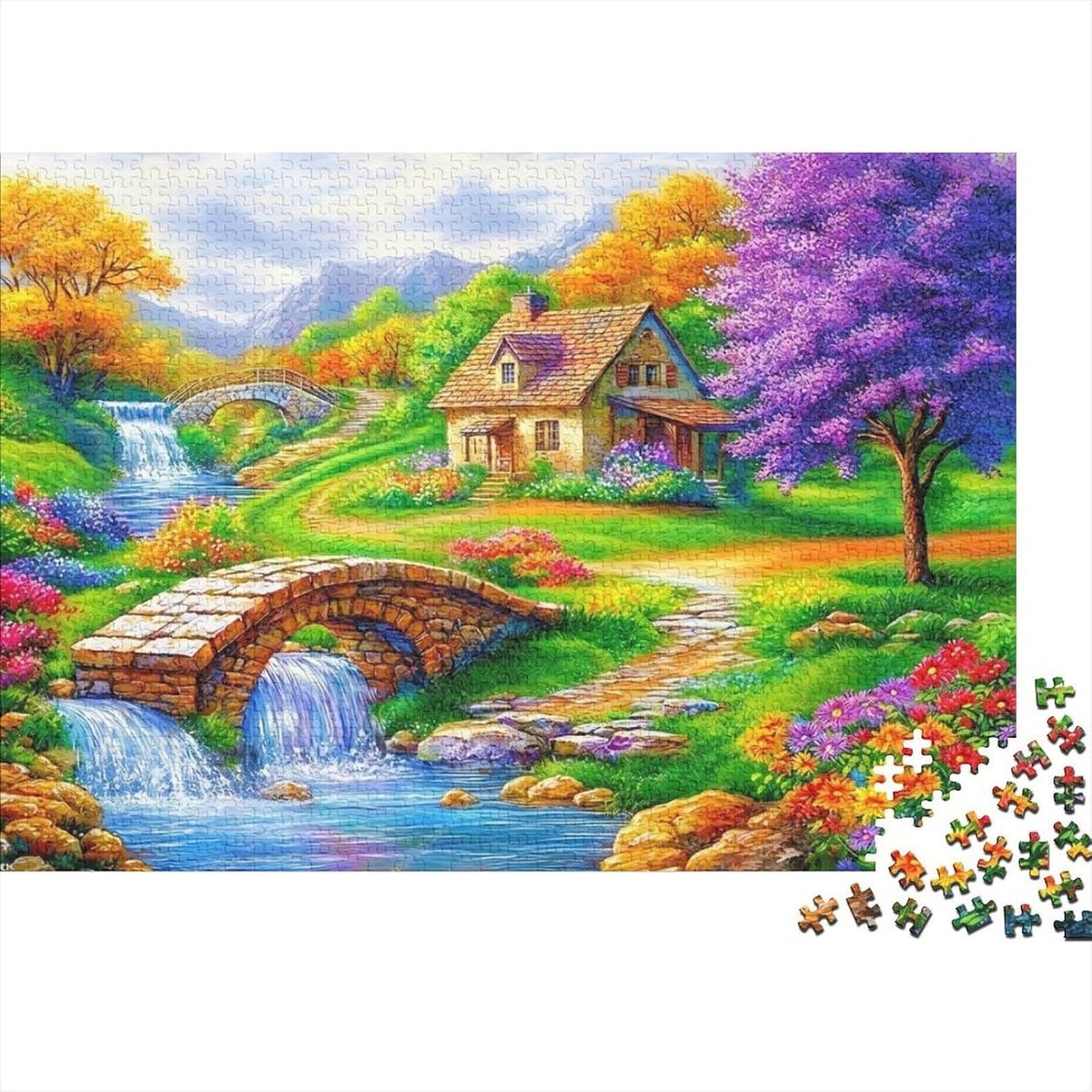Landschap Puzzel - Stenen Brug - Ontspanning Thuis - 1000 Stukjes - 52 x 38 cm - Gekleurd