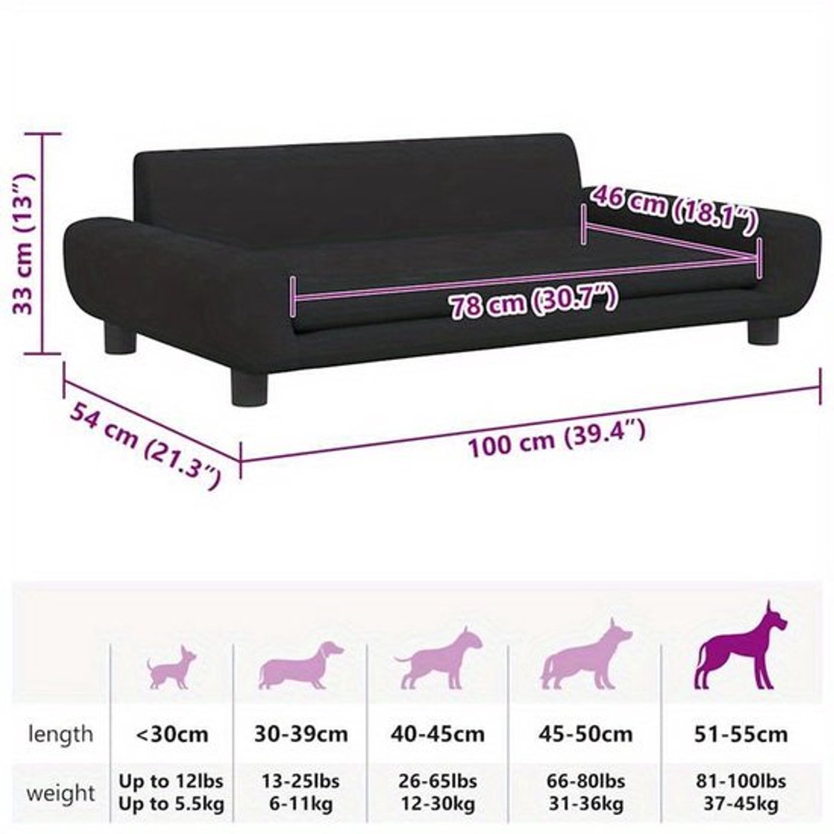 Hondenmand – Hondenbed – Hondenkussen – Hondenligplaats – Dierenmand – Zwart Fluweel – 100x54x33 cm – Ruim & Luxe Comfort