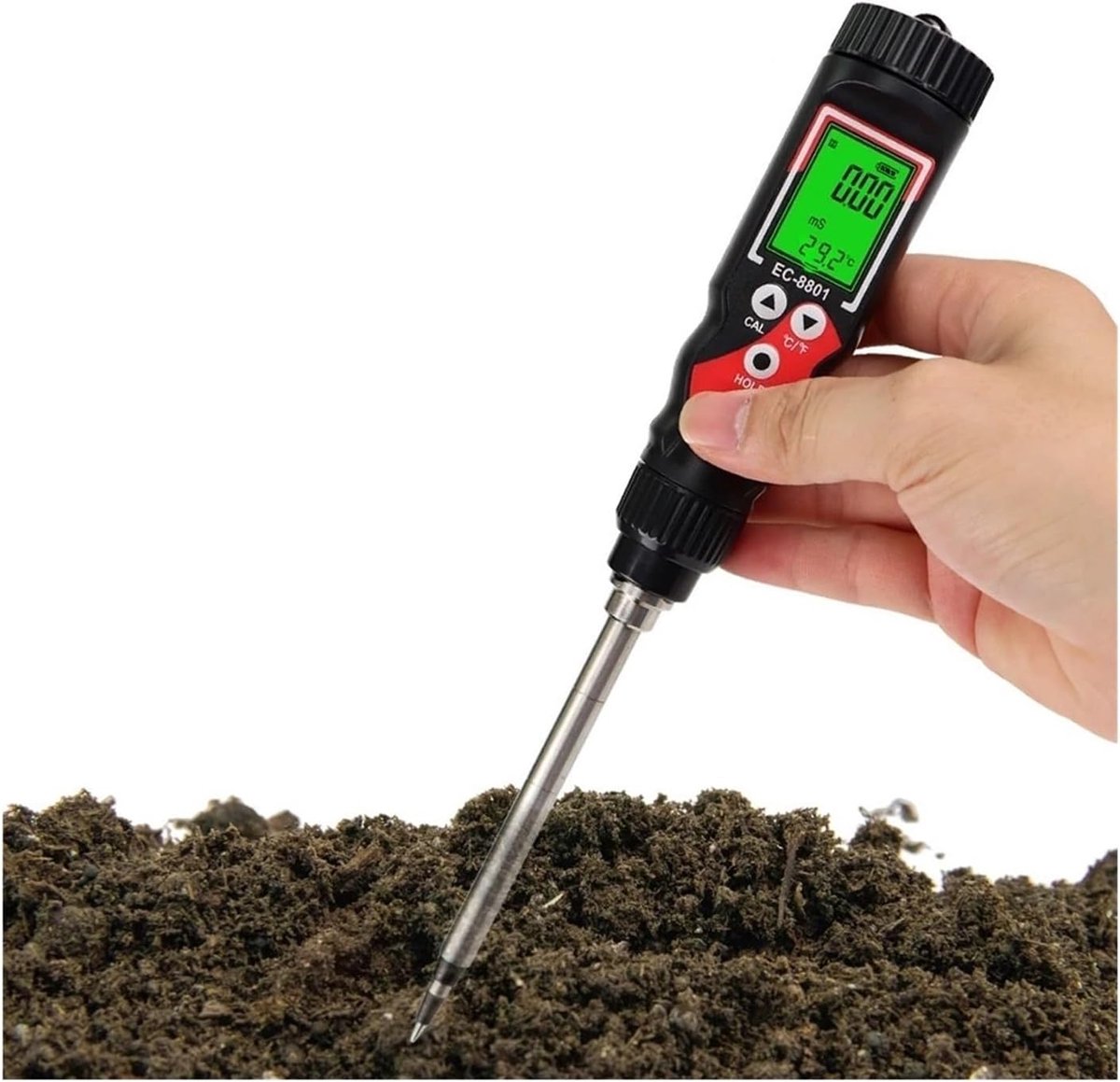 PH-bodemtester, Zeer nauwkeuri bodemtester 0,00-10,00 mS/cm EC-meter LCD digitale EC/TEMP 2-in-1 bodemdetector ATC-temperatuurdetectie for tuinbouw